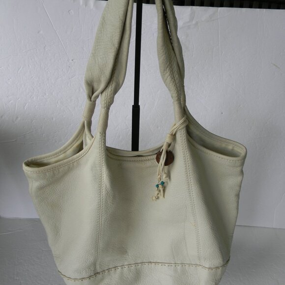 THE SAK CREAM PEBBLE LEATHER LARGE TOTE SHOULDER BAG - Picture 3 of 12